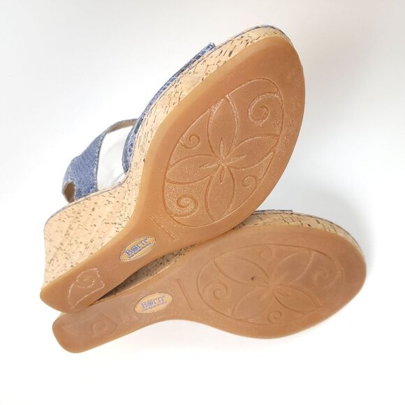 BORN MARES suede snake skin t-strap Blue Size 10 Wedge Sandal Shoes - Picture 5 of 12